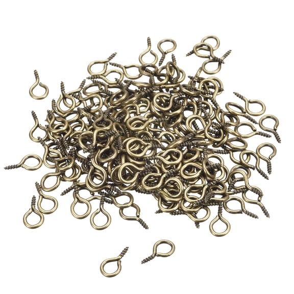 300 Pack Small Screw Eye Hooks Mini Eyelets Screws, 6.5x13x1.2mm, Bronze Tone