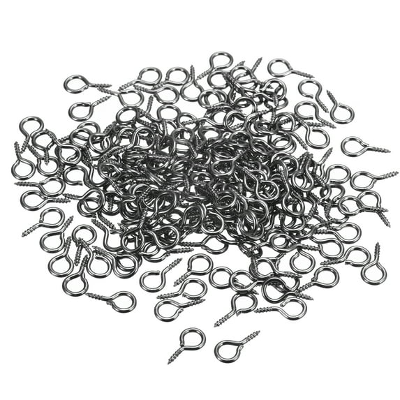 300 Pack Small Screw Eye Hooks Mini Eyelets Screws, 6.5x13x1.2mm, Dark Gray