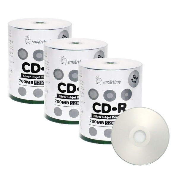 300 Pack Smartbuy 52X CD-R 700MB 80Min Silver Inkjet Hub Printable Data Blank Media Recordable Disc