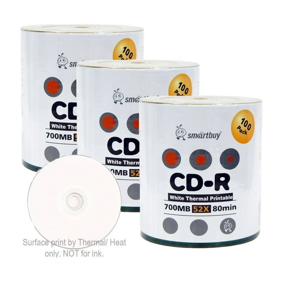 300 Pack Smartbuy 52X CD-R 700MB 80Min White Thermal Hub Printable Data Blank Media Recordable Disc