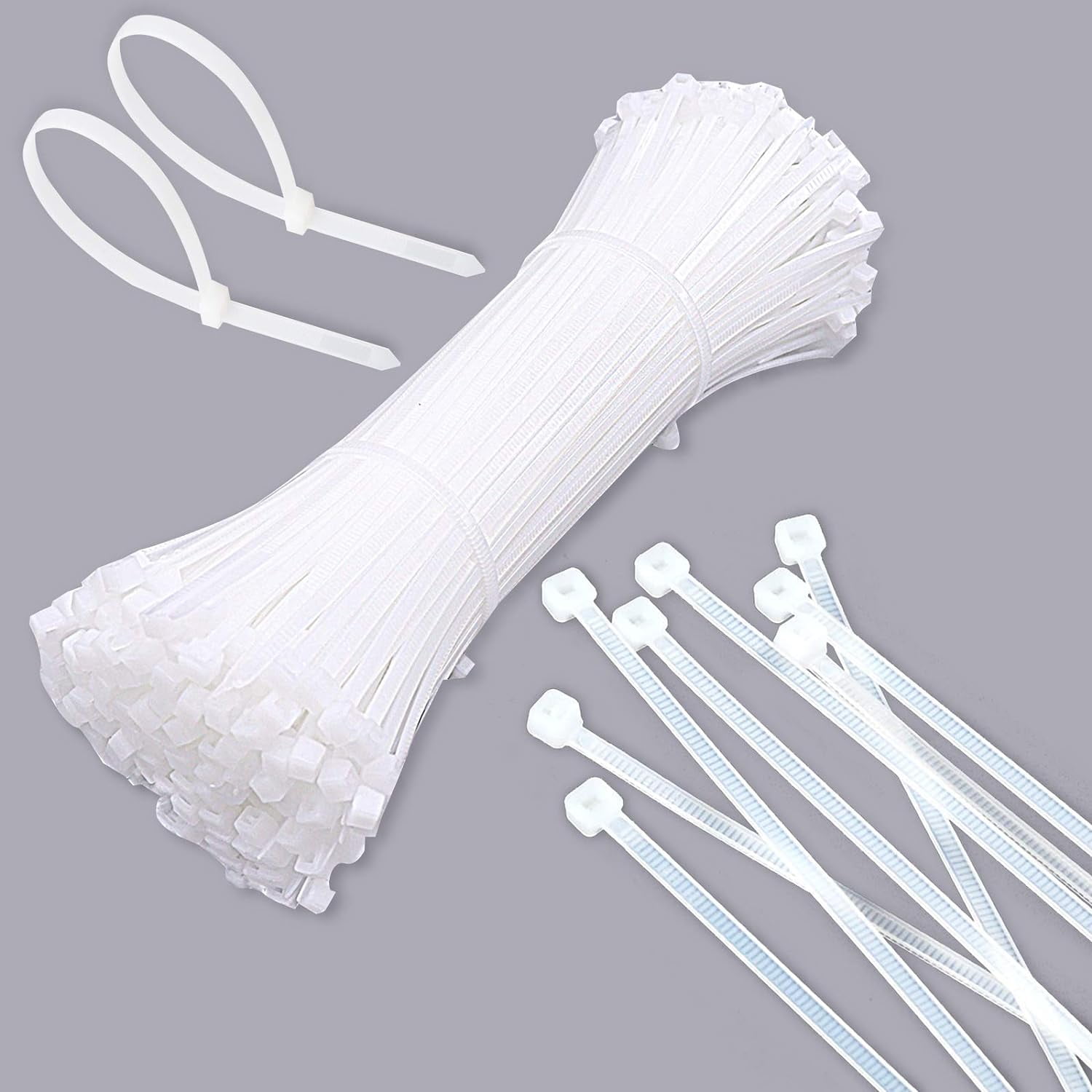 300 Pack of White Cable Ties 200mm*2.5mm Self Locking Nylon Zip Ties
