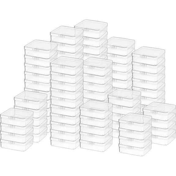 300 Packs Clear Small Plastic Containers 2.12 x 2.12 x 0.8 Inches Transparent Storage Box with Hinged Lid in Bulk for Jewelry Hardware Crafts Small Items