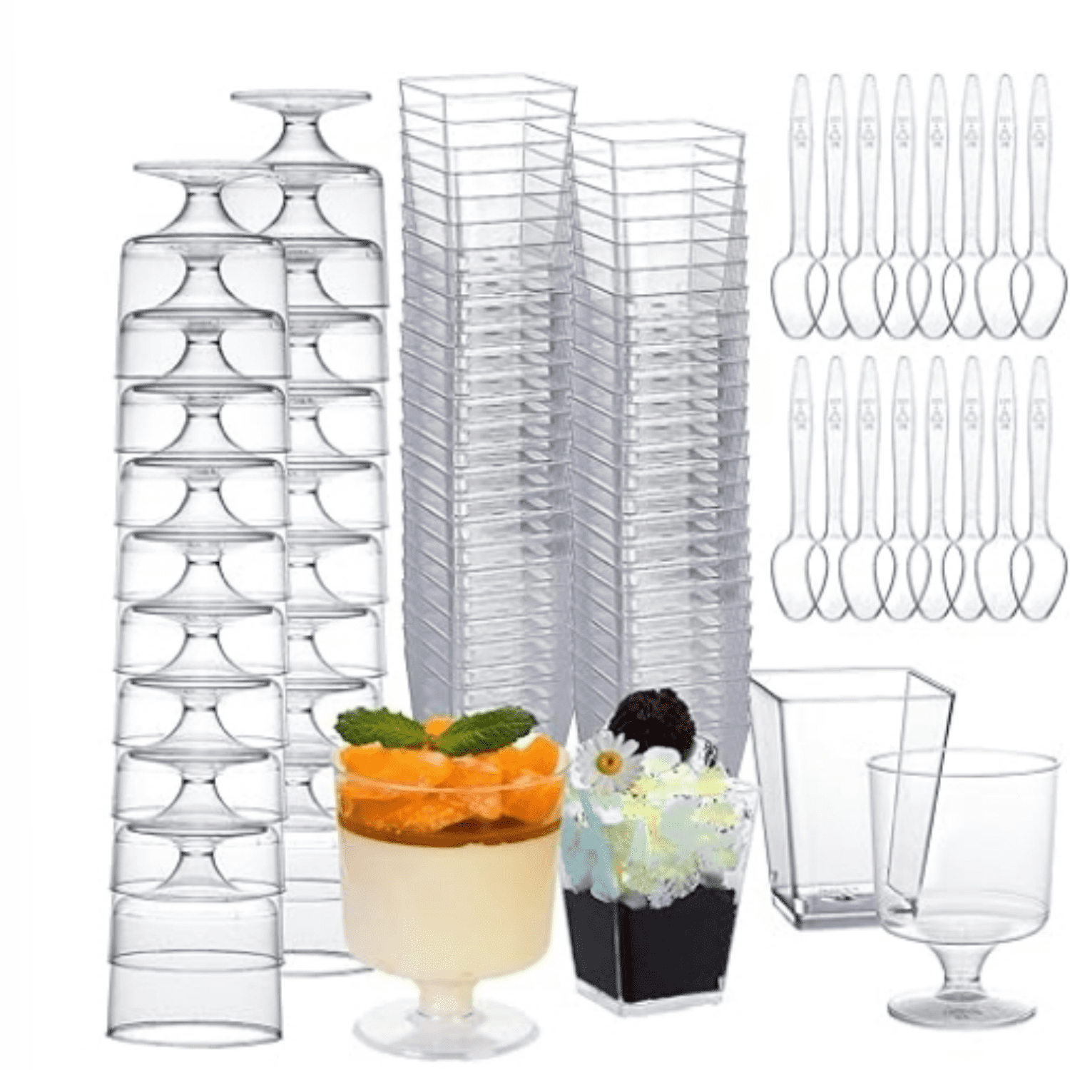 LIOUCBD 50 Pack Clear Plastic 7 Oz Dessert Cups With Lids And Spoons, Round Mini Parfait And Appetizer Cups For Party Pudding, Fruit, Ice Cream, Mousse - View #2