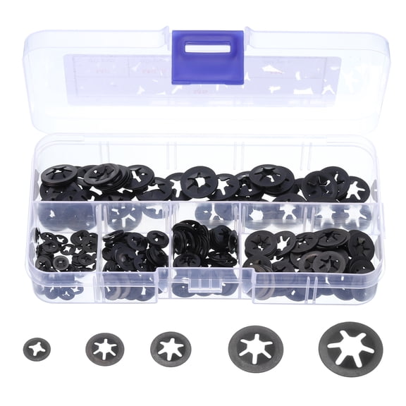 300 Packs Internal Tooth Star Lock Washers Set M2 M2.5 M3 M4 M5, 65Mn Steel Starlock Push Nuts