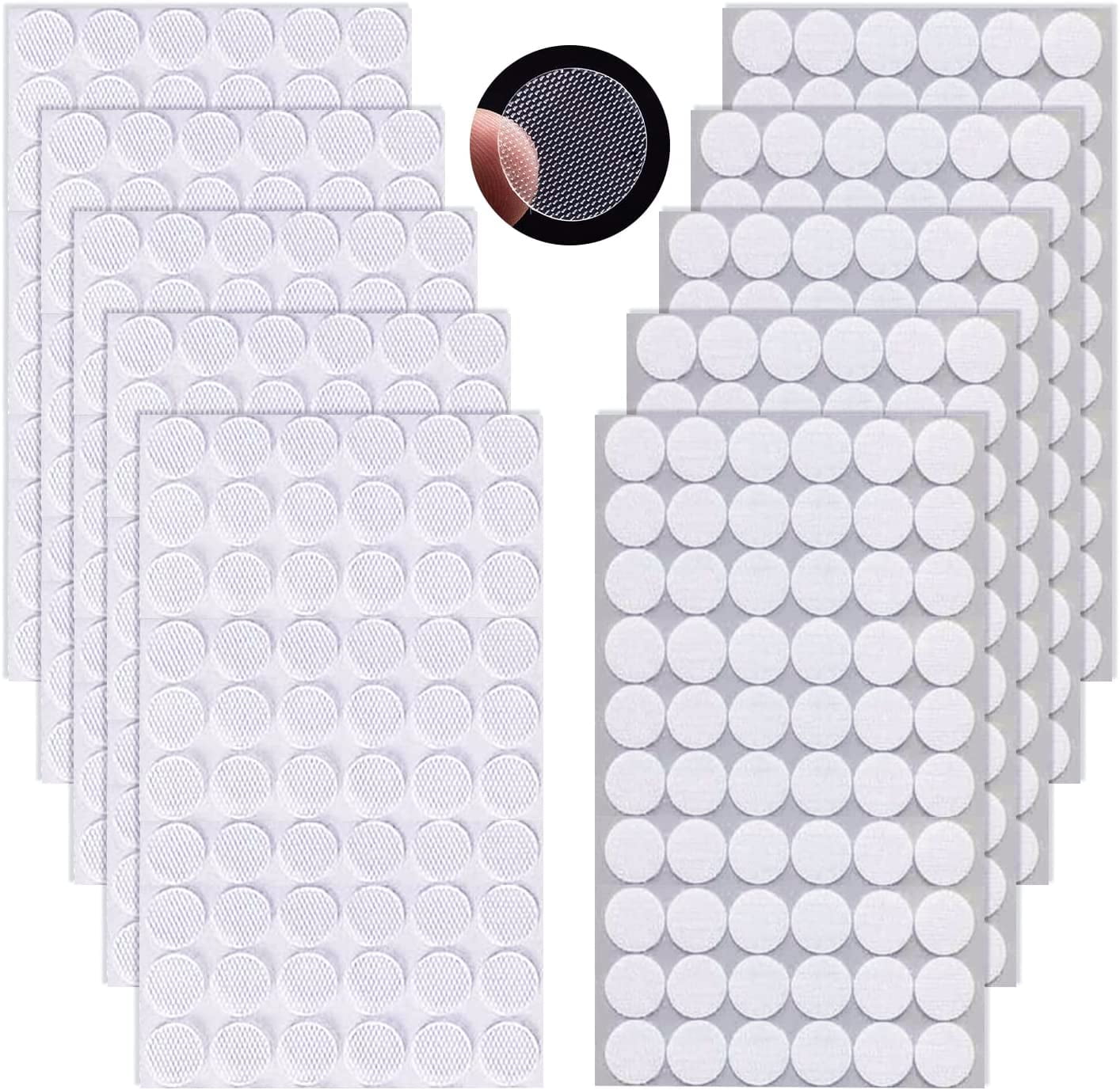 300 Pairs Clear Sticky Back Dots 0.78 Inch, Thin Velcro Dots for Paper Plastic Glass Leather, Reusable Adhesive Tapes, Home Office, White