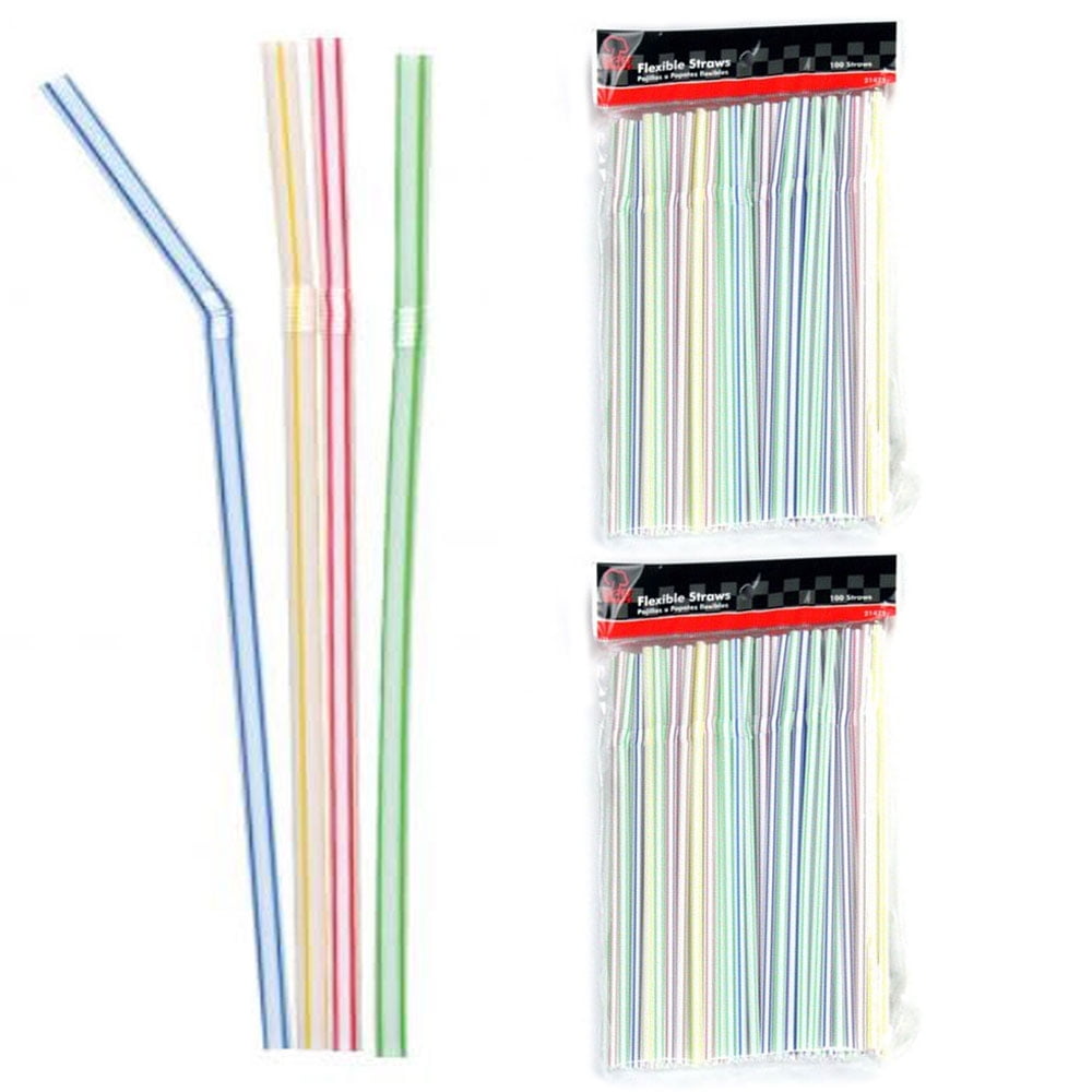 Okuna Outpost 300 Pack Long Bendy Drinking Straws, Disposable Flexible  Straw for Milkshakes, 4 Colors, 17 in