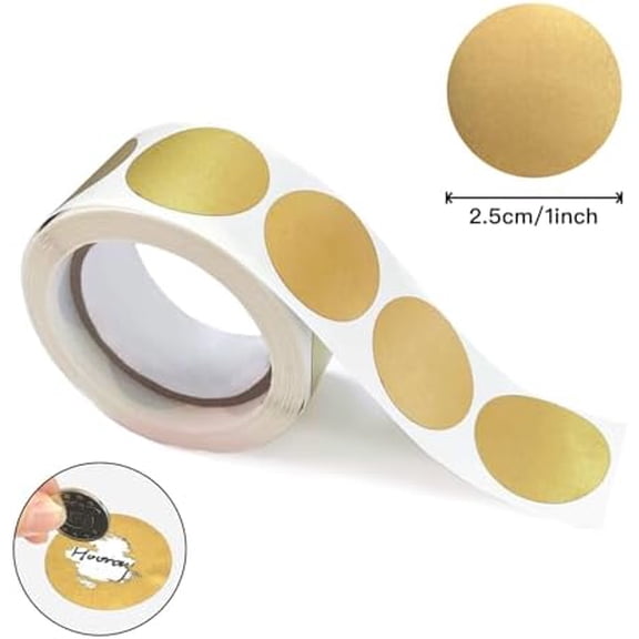 300 Pcs 1" Round Scratch Off Stickers Roll, GYA Circle Scratch-Off Labels, Self Adhesive DIY Stickers for Gender Reveal Top Secret Winner Prize Lottery Ticket Reward Program,Raffle Card (Gold)