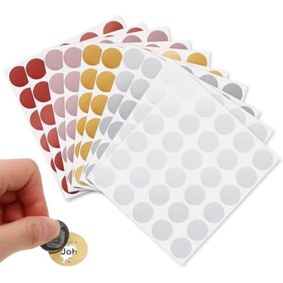 300 Pcs 1" Scratch Labels, 5 Colors Round Circle Scratch Stickers Self Adhesive Scratch Off Cards for School Game Lottery Tickets DIY Raffle Ticket DIY Postcard(Gold+Silver+Rose Gold+Gray+Red)