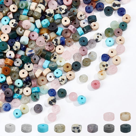 300 Pcs 10 Styles Natural Stone Heishi Beads 4mm Mixed Disc Gemstone Beads Strands Flat Round Stone Beads Loose Spacer Stone Beads