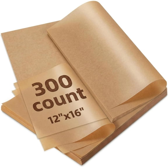 300 Pcs 12 x 16 Inch Parchment Paper Sheets, 38gsm Thick Unbleached Baking Paper for Half Sheet Pans, Non-Stick Precut Parchment Sheets for Baking, Grilling, Air Fryer, Cooking - Natural Brown