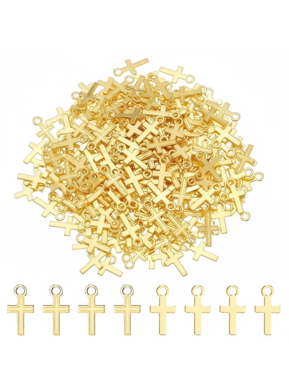 300 Pcs 16 x 8 mm Mini Cross Charm Alloy Cross Mini Pendant Beads for Jewelry Making Crafting Findings Handmade Craft DIY Gold
