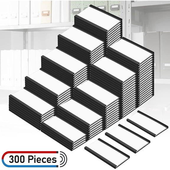 300 Pcs 1x2 Inch Magnetic Label Holders C Channel Shelf Labels with Protective Films and Replacement Strips for Filing Cabinet, Mailbox, Whiteboard, Locker, Office Organization