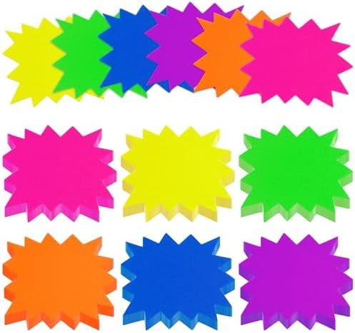 300 Pcs 3.5 * 2.8 Inch Fluorescent Starburst Signs for Retail, Garage Sale Tags, Sale Signs for Retail Store, Ample Quantity with 6 Colors