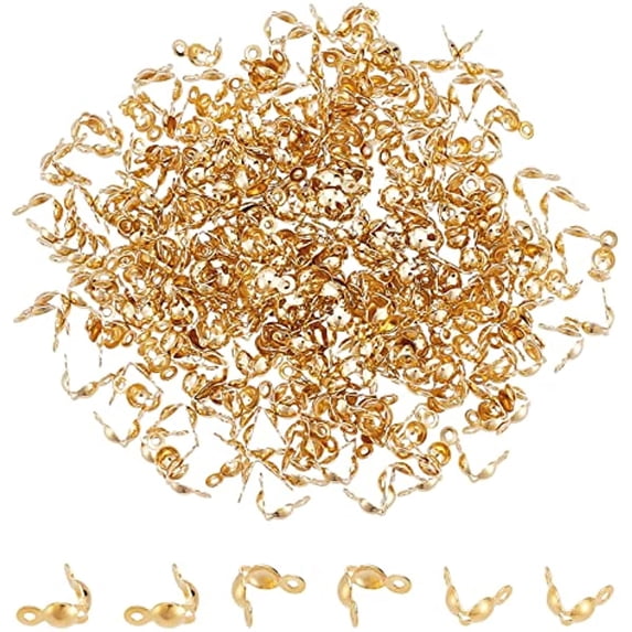300 Pcs 304 Stainless Steel Bead Tips Golden Calotte Ends Open Clamshell Fold-Over Bead Tips Knot Covers End Caps Knots Crimp Findings for Jewelry Making Bracelets Necklaces