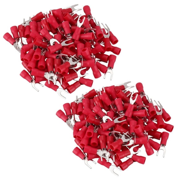 300 Pcs 4mm Fork AWG 22-16 Pre Insulated Terminal Cable Lug,300 x Furcate Pre Insulating Terminal,Red