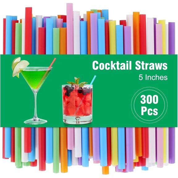 [300 Pcs] 5 Inch Colorful Cocktail Straws - 0.24" Wide Disposable Plastic Drinking Straws, Short Straws for Bar,Club,Cafe,Party and Daily Use