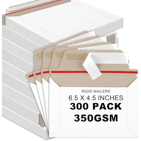 300 Pcs 6.5 x 4.5 Inch Rigid Mailers with Self Seal Envelopes Stay Flat White Cardboard Shipping Envelopes for Postcard Calendar CD Photos Document Comic Book Card Shipping Protector$$Office