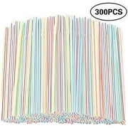 300 Pcs 8.27 Inch Colorful Flexible Plastic Drinking Straws,Individually Wrapped , Bendable,Disposable,Thick Straw for Party, for Use with Any Jumbo Cup or Water Bottle,BAP Free, Dia 0.24inch