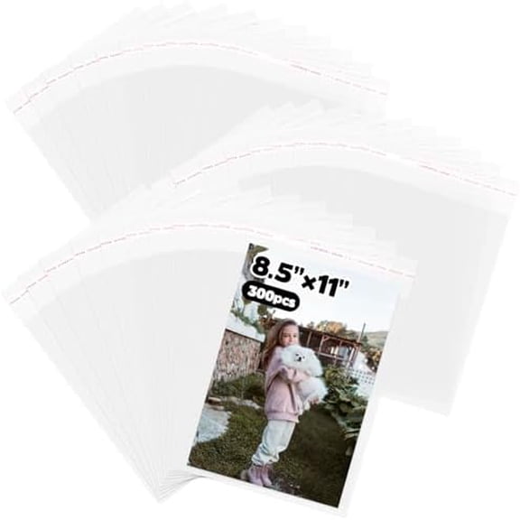 300 Pcs 8.5 x 11 Inch Self Sealing Cellophane Bags Clear Resealable Letter Sized Paper Poly Packaging Bags Plastic Sleeves for Paper, Photos, Artwork, Comics, Magazines & Documents Protection$$Office