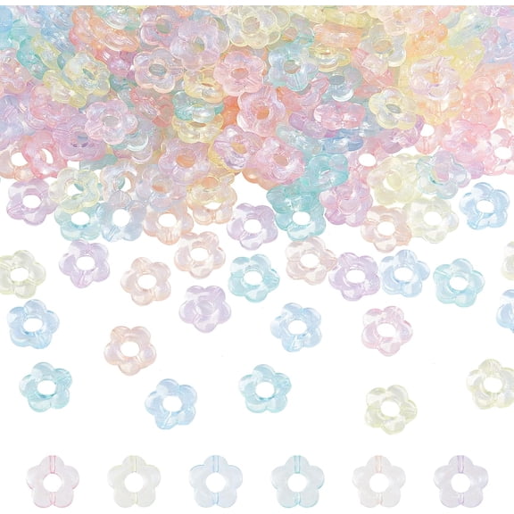 300 Pcs Acrylic Flower Beads Colorful 5-Petal Flower Shape Spacer Beads