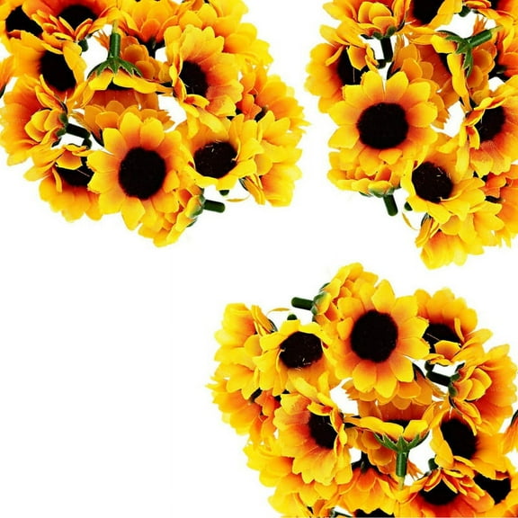 300 Pcs Artificial Sunflower Little Daisy Gerbera Flower Heads for Wedding Decor (Yellow&Coffee)