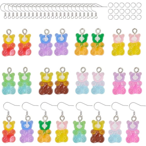 300 Pcs Bear Earring Making Kits Resin Gummy Bear Pendant with Jump Rings and Earring Hooks for DIY Jewelry Making