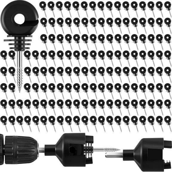 300 Pcs Black Electric Fence Insulator with 1 Pcs Insulator Socket Tool Screw in Insulator Fence Ring Post Wood Post Insulator Electric Fence