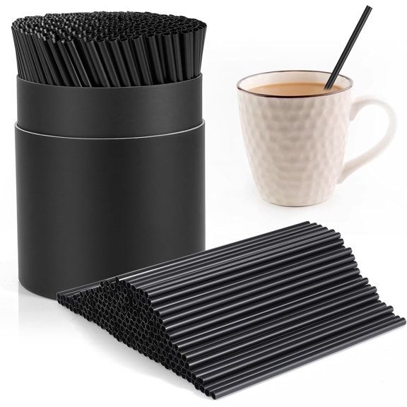 300 Pcs Black Heavy Duty Coffee Stirrers Cocktail Straws and Holder Set,5" Long 0.16" Diameter Plastic Disposable Coffee Stir Sticks Bar Cocktail Straws Accessories Restaurant Kitchen Party Supplies