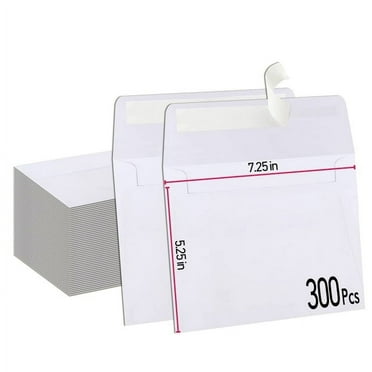 WOW Bags 300 Count Blank White A7 Invitation Envelopes 5.25 x 7.25 inch, Self Seal Paper Envelopes 5x7