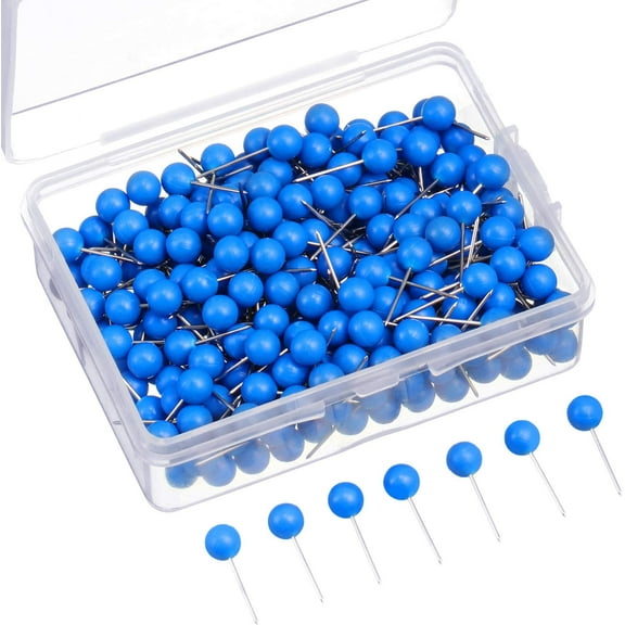 300 Pcs Blue Map Tacks Push Pins Small 1/5 Inch Round Ball Heads for Cork Board Bulletin Travel Marking