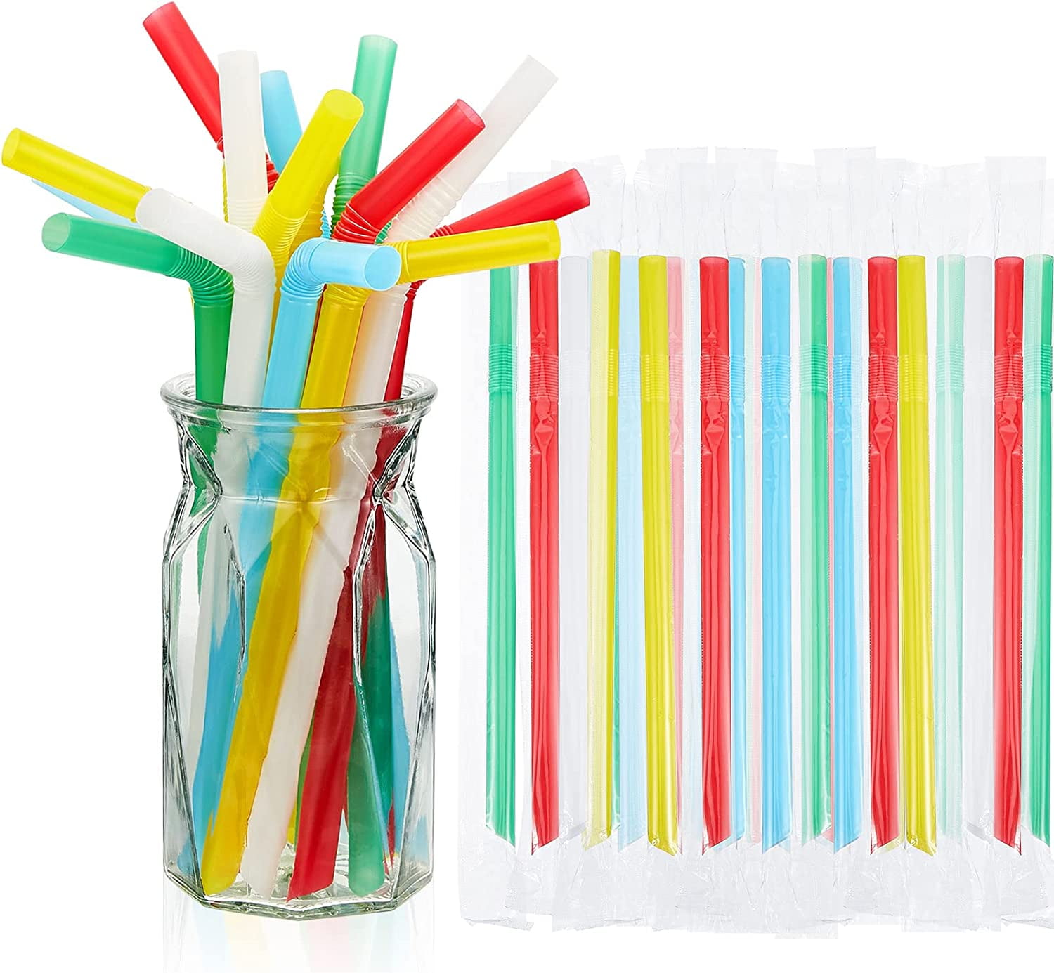 300 Pcs Boba Straws Flexible Bendy Jumbo Smoothie Straws