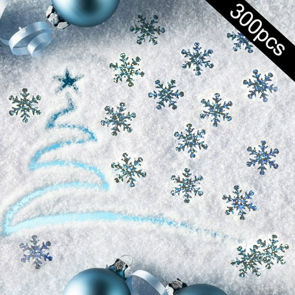 300 Pcs Bottom Christmas Snowflake, Colorful Confetti, Christmas Decoration, Snowflake Glitter, Suitable for Daily Decoration and Festivals