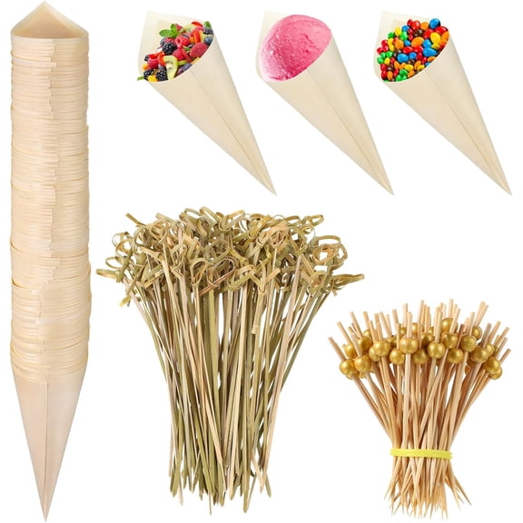 300 Pcs Charcuterie Cones Gold Pearl Cocktail Picks and Charcuterie Sticks for Appetizers Drinks Charcuterie Parties Catering Events Fruit Party Wedding Birthday Party Supplies