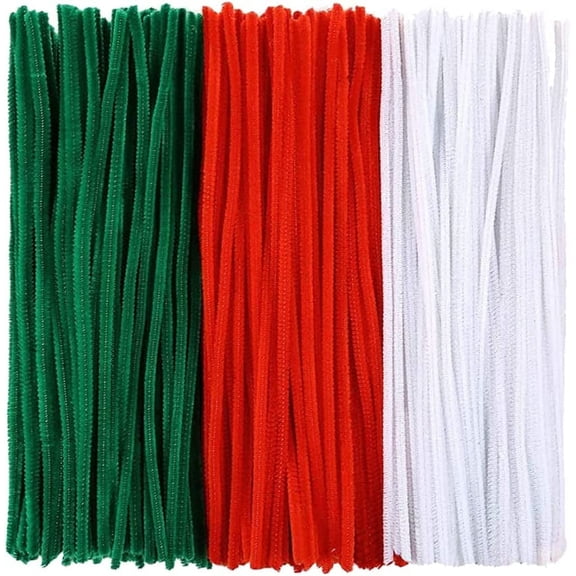 300 Pcs Christmas Pipe Cleaners Red Green White Chenille Stems Craft Pipe Cleaners for Creative Christmas Decorations