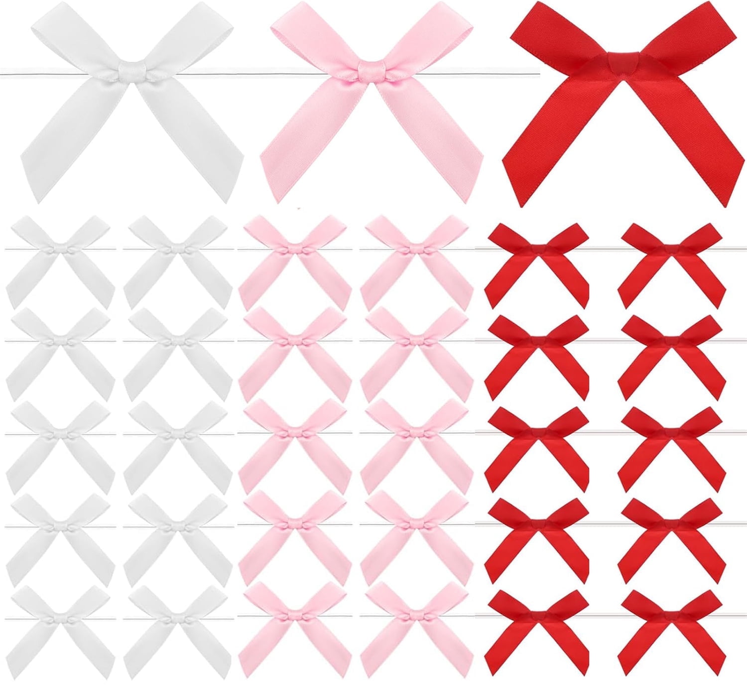 300 Pcs Christmas Satin Ribbon Bows for Treat Bags,Mini Satin Ribbon Twist Tie Bows,Pre-Tied Multicolor Twist Tie Bows for Christmas,Premade Bows for Gift Wrap Baby Shower Wedding Decor Party Favors