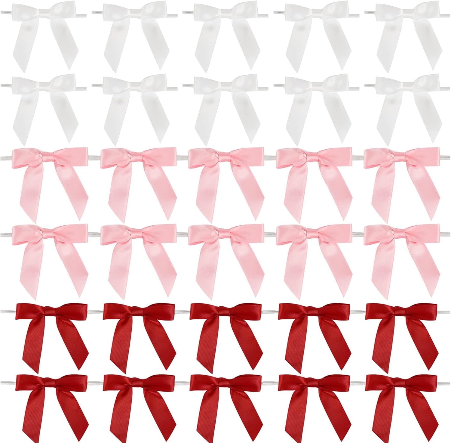 300 Pcs Christmas Twist Tie Bows,2.75'' Multicolor Satin Ribbon Pretied Bows,Premade Craft Decoration Bows,Pretied Bows for Package Cake Basket Favors Cookie Candy, Gift Wrapping Baby Shower Wedding