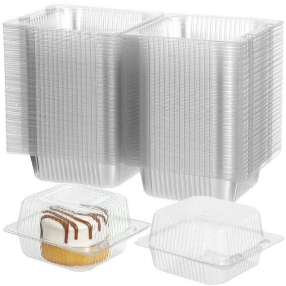 300 Pcs Clear Plastic Hinged Take Out Containers, Clamshell Takeout Tray, 5.1 x 4.7 x 2.7 in, Disposable Dessert Containers for Salad Cake Dessert Cookies