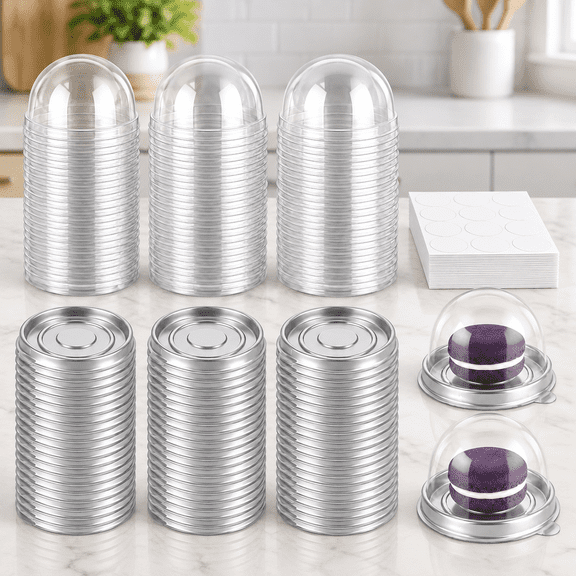 300 Pcs Clear Plastic Mini Cupcake Boxes, Mini Cake Containers, Clear Plastic Small Cake Boxes with Dome Lid, Dome Muffin Single Container for Cheese Pastry Dessert Mooncake