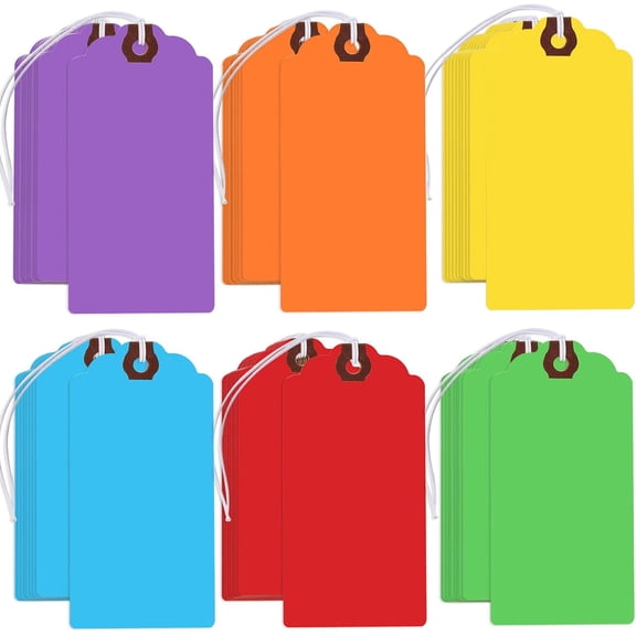 300 Pcs Colored Hang Tags with String Attached,Large Shipping Tags Paper Hanging Tags with Elastic Rope Attached,Writable Gift Tags Blank for All Occasions