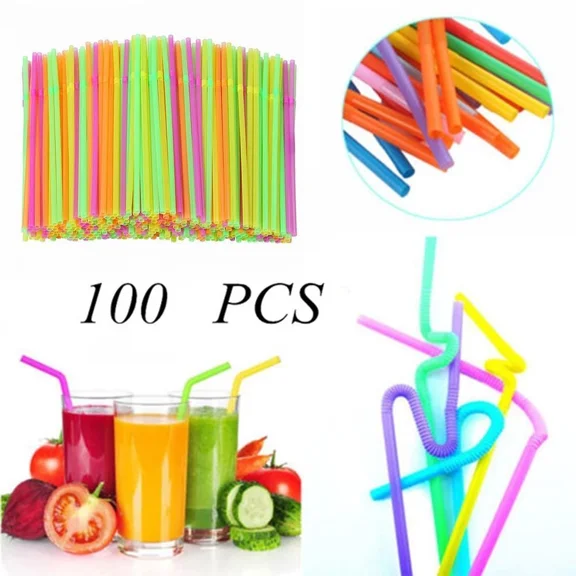 300 Pcs Colorful Plastic Straws, BPA-Free Disposable Bendy Straws, 10.24" Long and 0.24'' Diameter