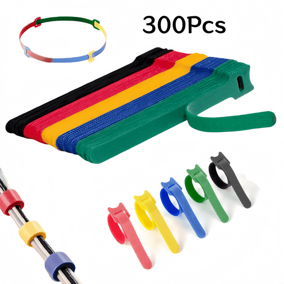ChrumpTon 300 Pcs Cord Wraps,Cable Organizers,Adjustable Cord Management Ties for Charging Cords & Electrical Cords,Reusable Multi-Purpose,5 Colors