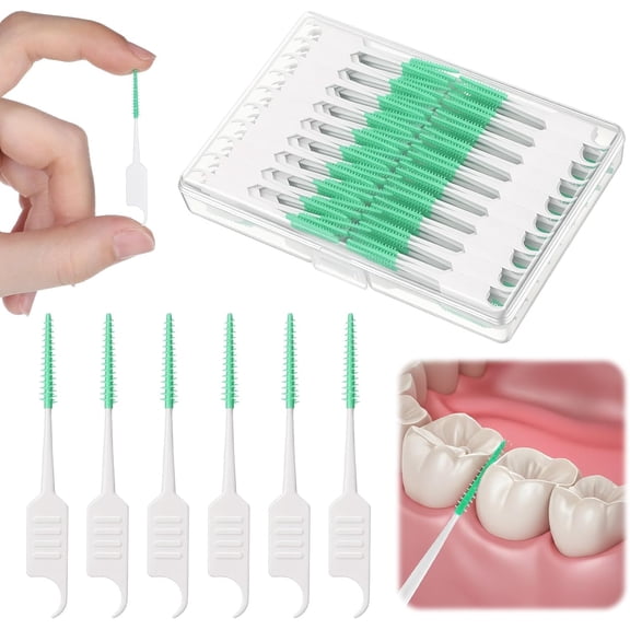 300 Pcs Dental Floss Picks Dual-Use Interdental Brushes Soft Silicone Brush Head Toothpicks Portable Tooth Picks Flossers Teeth Cleaning Braces Tool for Adults (Green)
