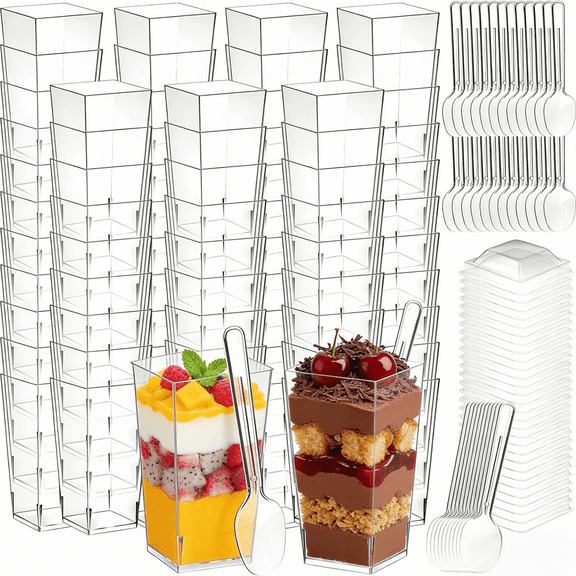 300 Pcs Dessert Cups with Lids and Spoons, 3 oz Mini Clear Plastic Dessert Parfait Cup, Reusable Fruit Ice Cream Cake Pudding Cups