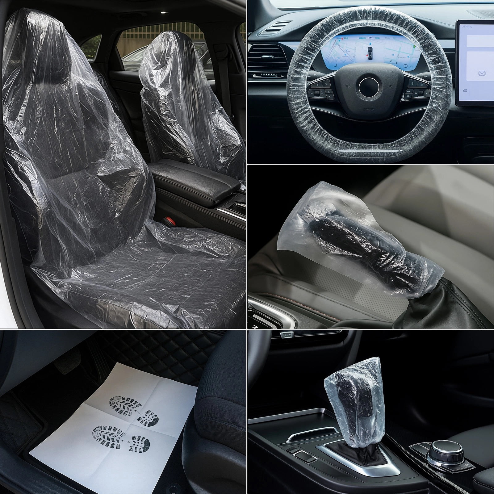 300 Pcs Disposable Car Seat Covers Set, 100 Seat Covers, 50 Steering Wheel Covers, 50 Gear Shift Covers, 50 Foot Mats, 50 Handbrake Covers, Universal Fit for Cars, SUVs, Trucks