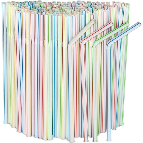 300 Pcs Drinking Straw, Happon Flexible Reusable Straws for Kids and Adults Bendable Drinking Straws Colorful Striped Bendable Straws Flexible Straws