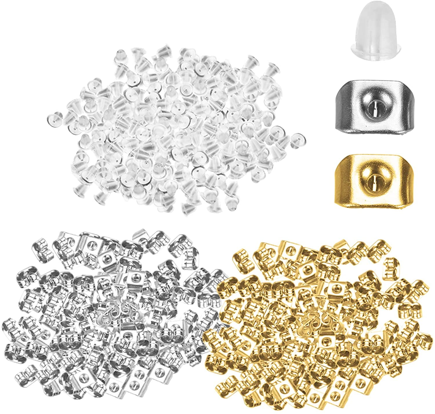300 Pcs Earring Backs, Earring Backings 3 Styles Earring Back Clips ...