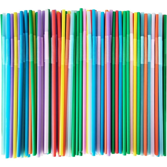 300 Pcs Flexible Colorful Disposable Plastic Bendable Drinking Bendable Straws, 10.4" Long and 0.23'' Diameter