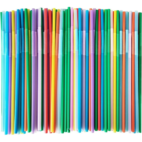 300 Pcs Flexible Colorful Disposable Plastic Bendable Drinking Bendable Straws, 10.4" Long and 0.23'' Diameter