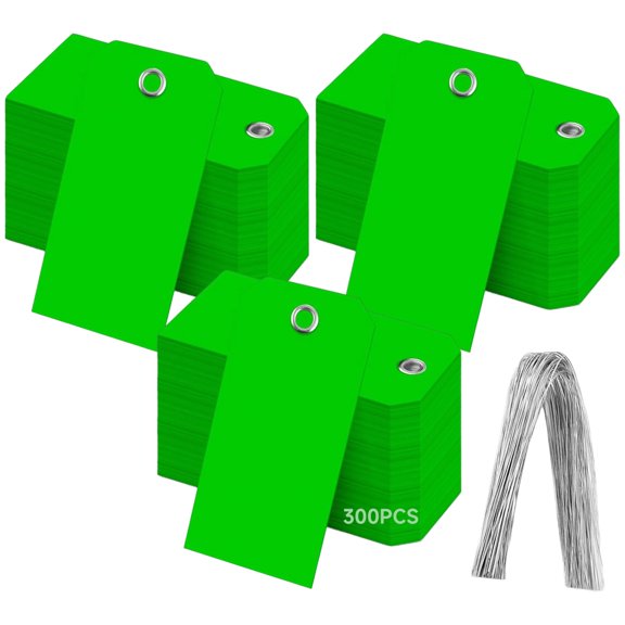 300 Pcs Green Plastic Shipping Tags with Wire, 4.7 x 2.4 in PVC Inventory Tags with Metal Grommet, Waterproof Write On Shipping Tags for Warehouse Luggage Rack Shelf