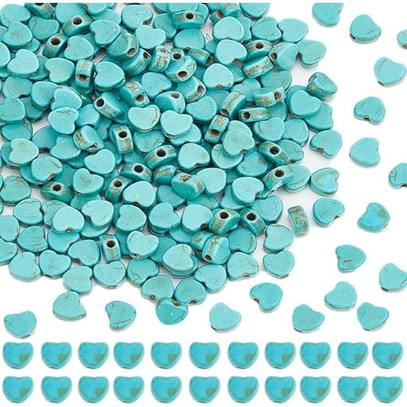 300+Pcs Heart Beads Valentine's Day Turquoise Heart Beads Stone Bead 6mm Bead Strings Lucky Turquoise Beads Energy Healing Turquoise Spacer Loose Beads